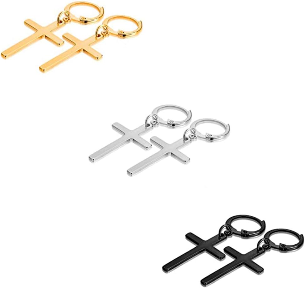 3 Pairs Stainless Steel Cross Earrings - WISHINGTHING