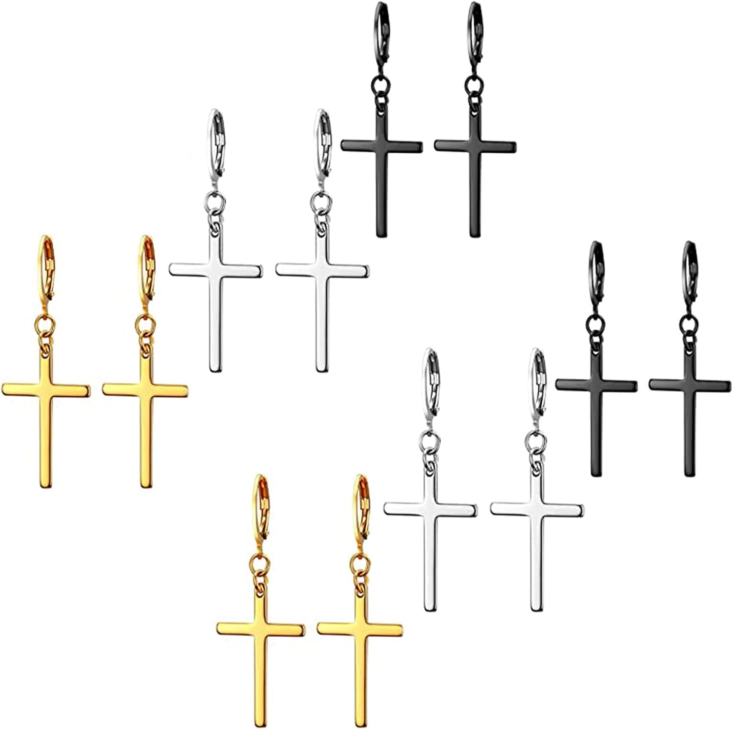 3 Pairs Stainless Steel Cross Earrings - WISHINGTHING