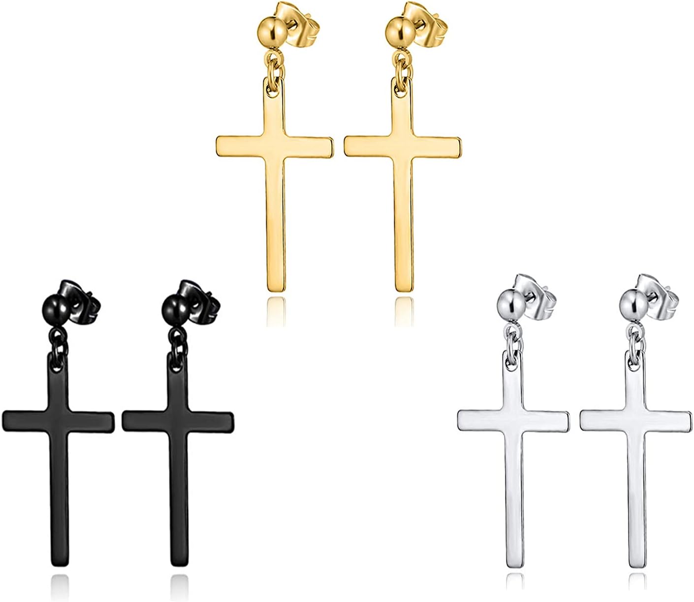 3 Pairs Stainless Steel Cross Earrings - WISHINGTHING