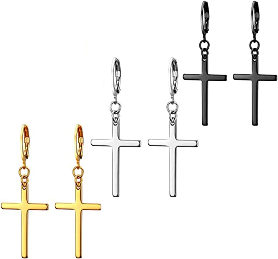 3 Pairs Stainless Steel Cross Earrings - WISHINGTHING