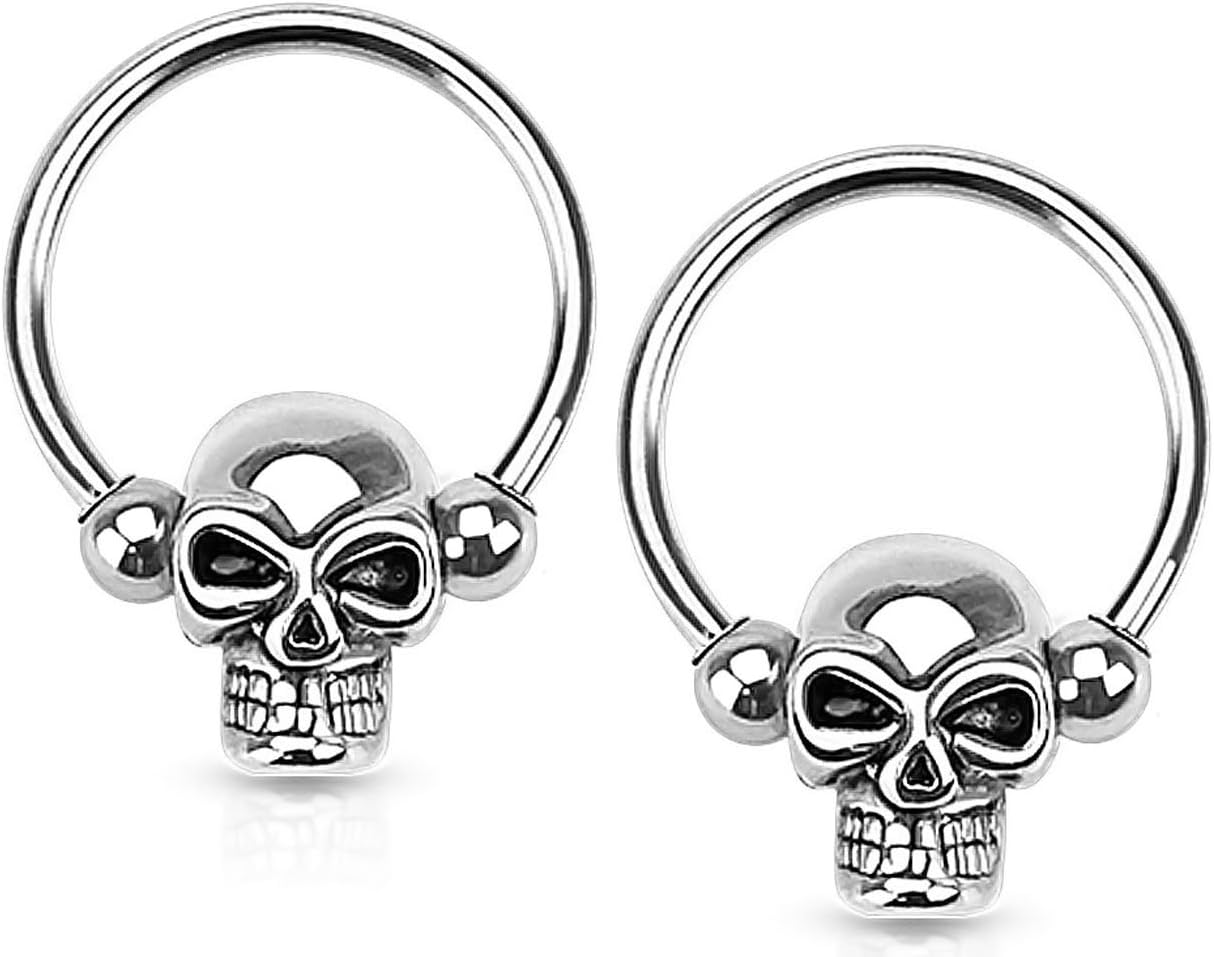 316L Surgical Steel Skull Captive Bead Ring Hoops - WISHINGTHING