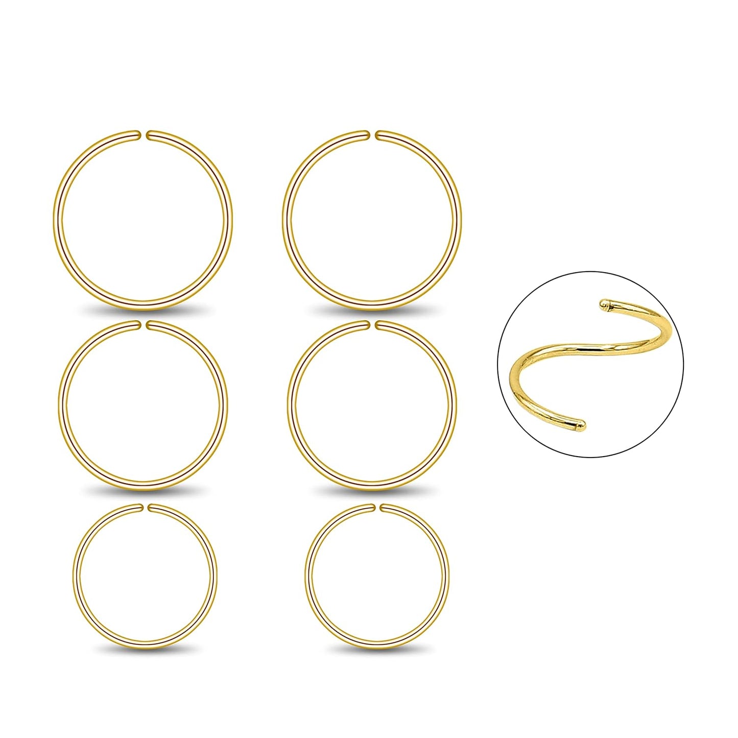 3 Pairs 14k Gold Plated Sterling Silver Small Hoop Earrings Set. 6mm 7mm 8mm - WISHINGTHING