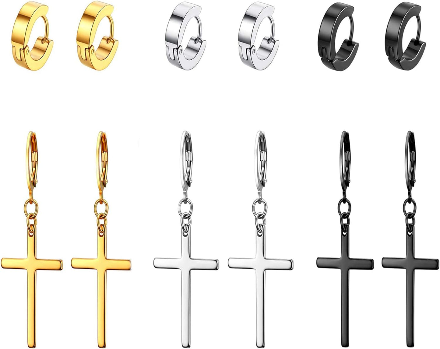 3 Pairs Stainless Steel Cross Earrings - WISHINGTHING