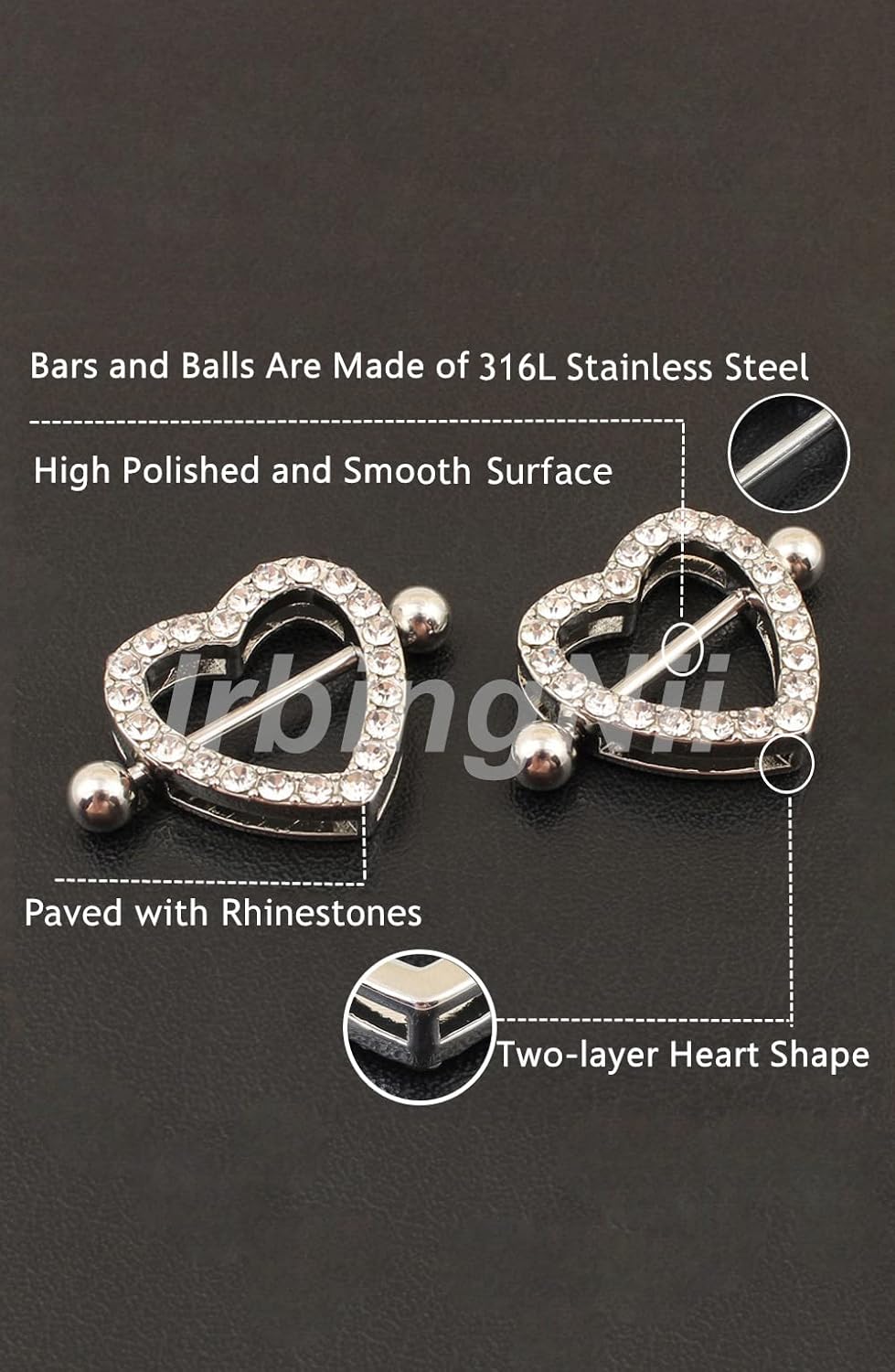 316L Stainless Steel Heart Nipple Rings - WISHINGTHING