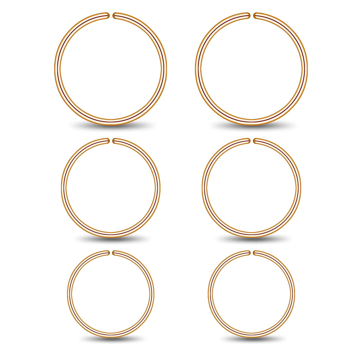 3 Pairs 14k Gold Plated Sterling Silver Small Hoop Earrings Set. 6mm 7mm 8mm - WISHINGTHING