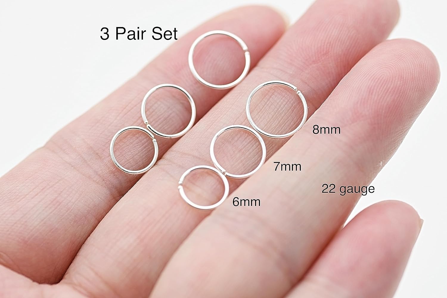 3 Pairs 14k Gold Plated Sterling Silver Small Hoop Earrings Set. 6mm 7mm 8mm - WISHINGTHING