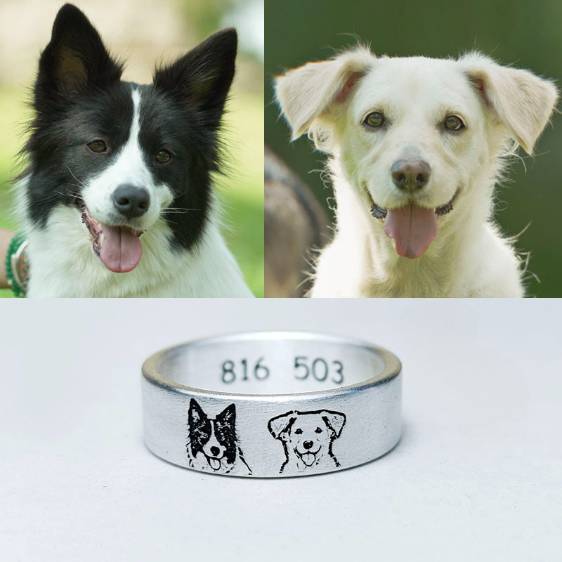 Custom Portrait Silver Ring Realistic Style Gift Idea for  Family and Pet - WISHINGTHING