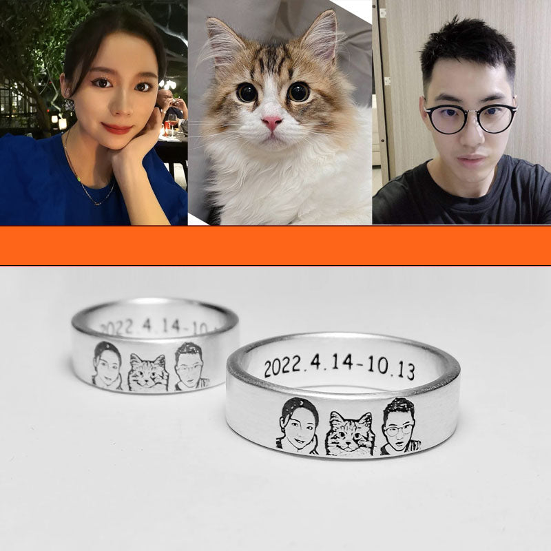 Custom Portrait Silver Ring Realistic Style Gift Idea for  Family and Pet - WISHINGTHING