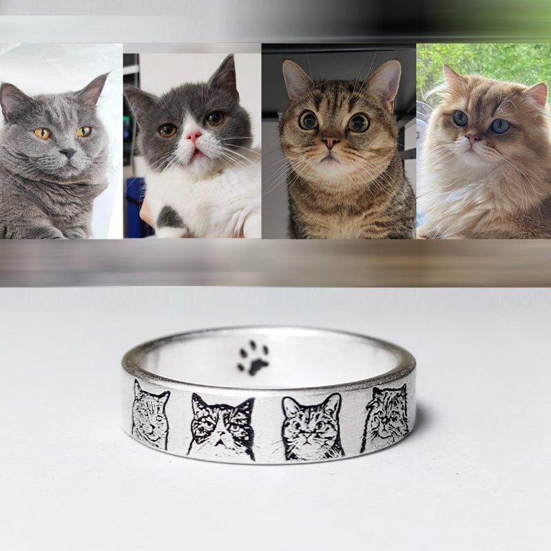 Custom Portrait Silver Ring Realistic Style Gift Idea for  Family and Pet - WISHINGTHING