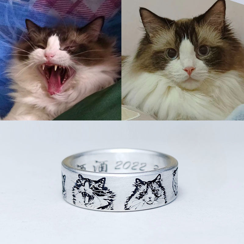 Custom Portrait Silver Ring Realistic Style Gift Idea for  Family and Pet - WISHINGTHING